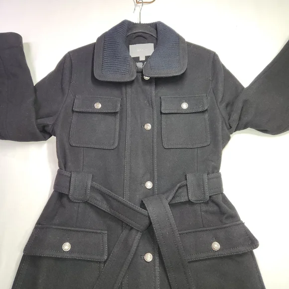 ⭐️Apt. 9 Women's Large Black Mid Length Coat 80% Wool - Picture 2 of 12